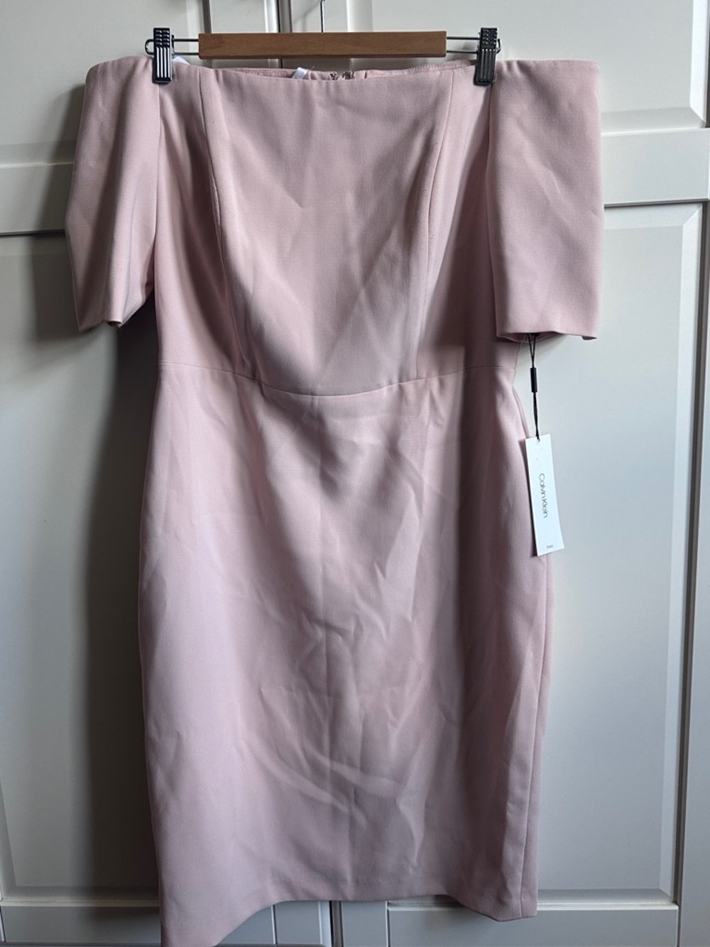 Calvin Klein Off-Shoulder Blush Pink Sheath Dress